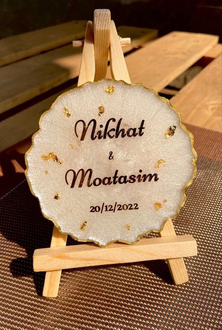 Customised Resin Couple Name Plaque with stand (5 inches)