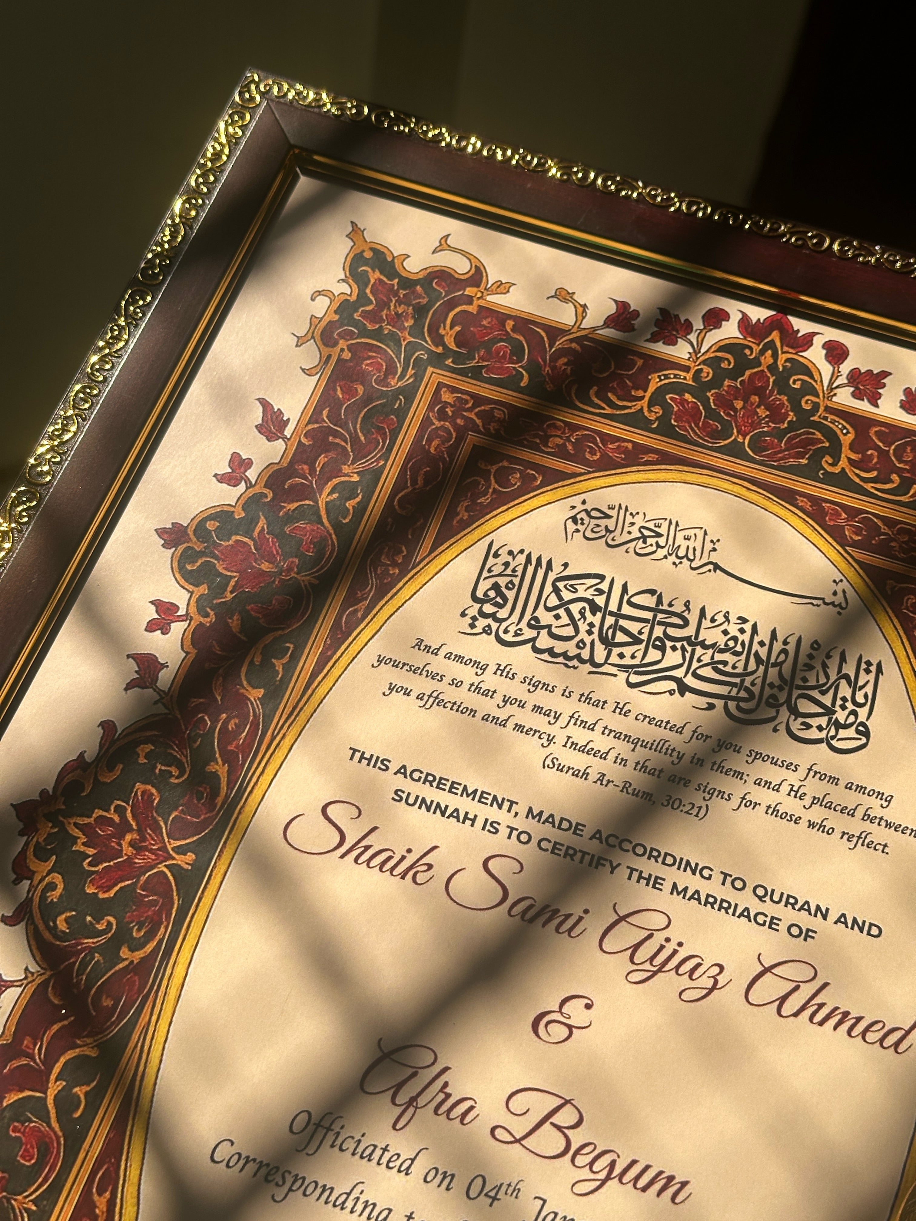 Customised Nikahnama Frame with Nikkah Pen