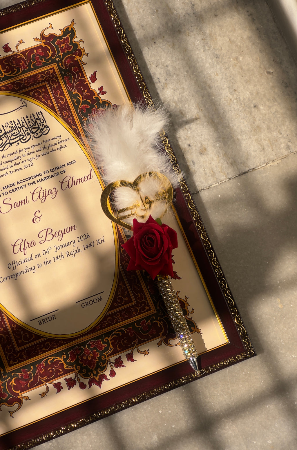 Customised Nikahnama Frame with Nikkah Pen